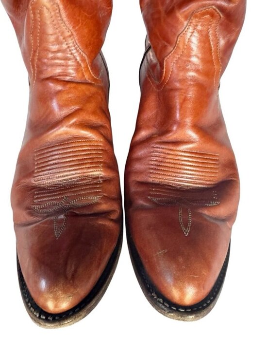 VTG Tony Lama Mens Size 10.5 B Cognac Brown Leather Western Cowboy Boots #5084 main image 11